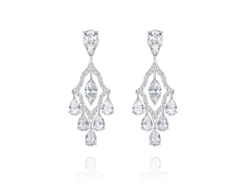 Earrings, 18-carat white gold with diamonds