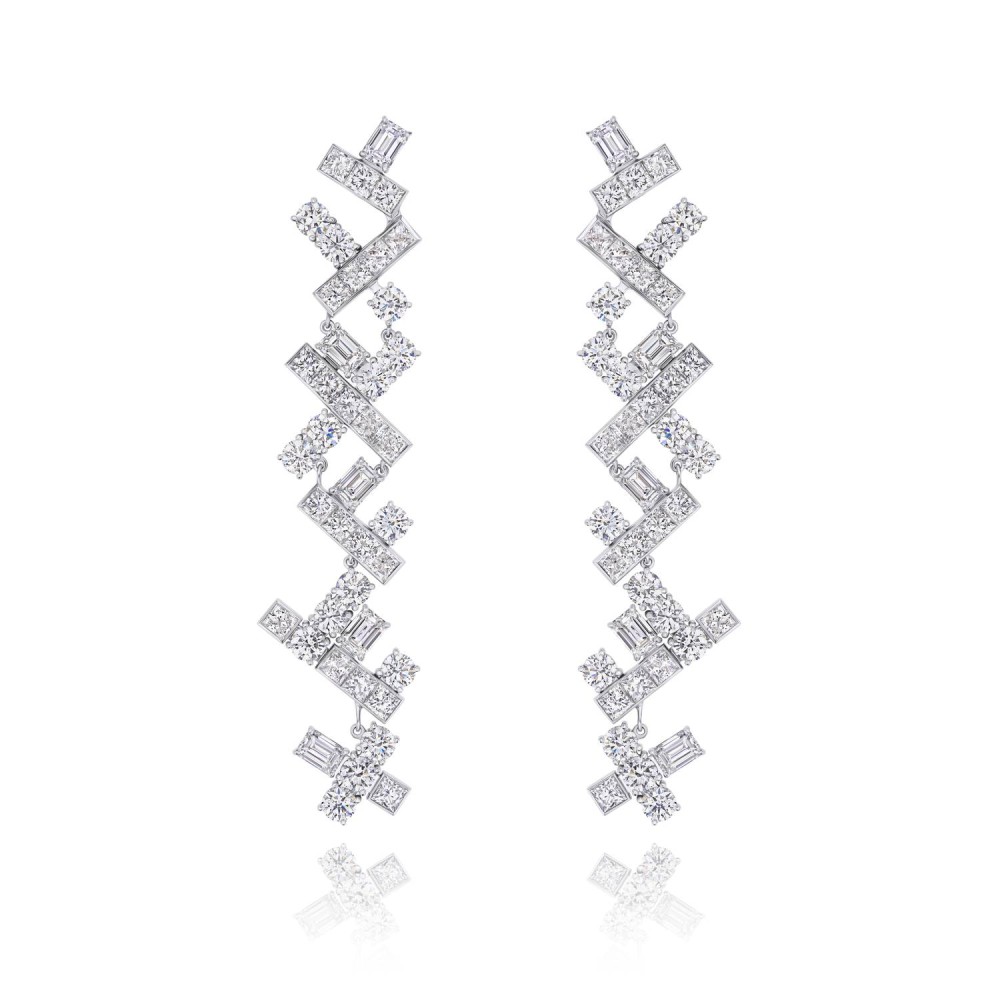 Earrings, 18-carat white gold with diamonds