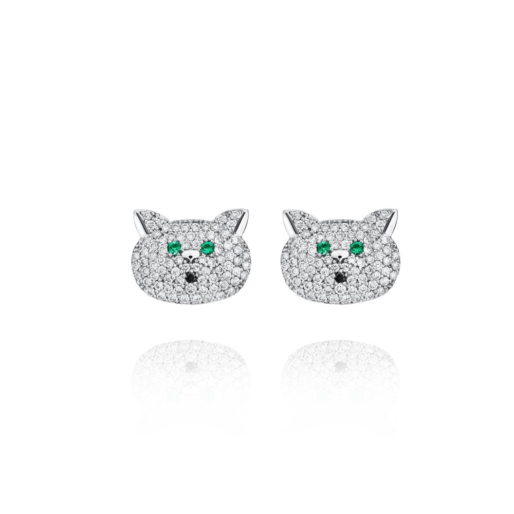 Children's earrings, 18-carat white gold with diamonds and emeralds