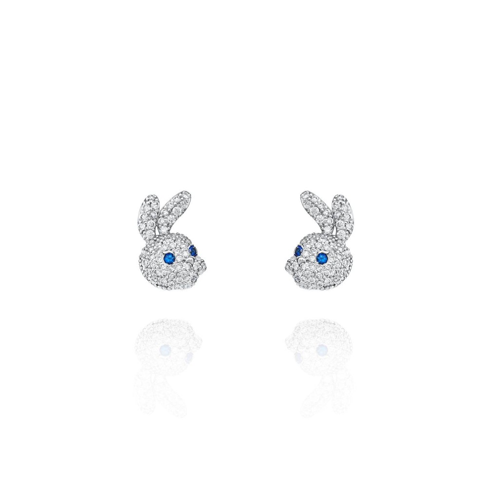 Children's earrings, 18-carat white gold with diamonds and sapphires