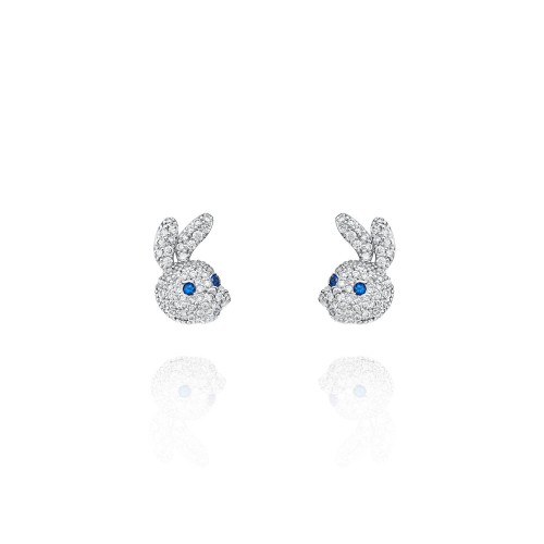 Children's earrings, 18-carat white gold with diamonds and sapphires Children's earrings, 18-carat white gold with diamonds and sapphires