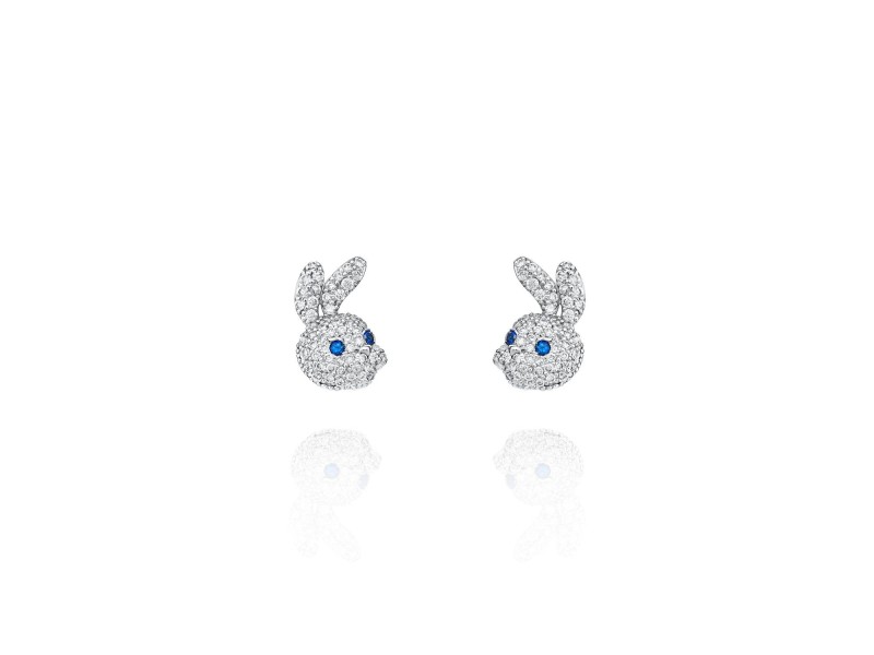Children's earrings, 18-carat white gold with diamonds and sapphires