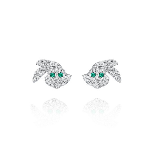 Children's earrings, 18-carat white gold with diamonds and emeralds Children's earrings, 18-carat white gold with diamonds and emeralds