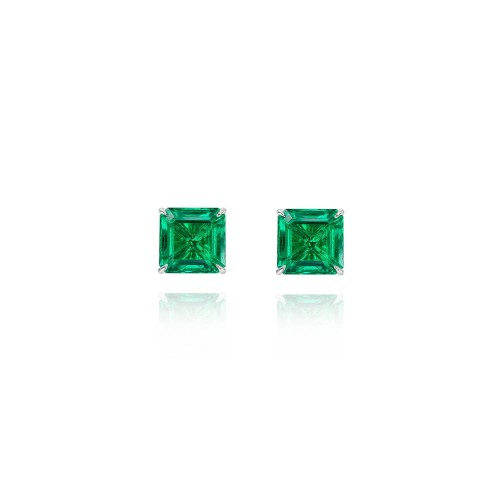 Earrings / Studs, 18-carat white gold with emeralds