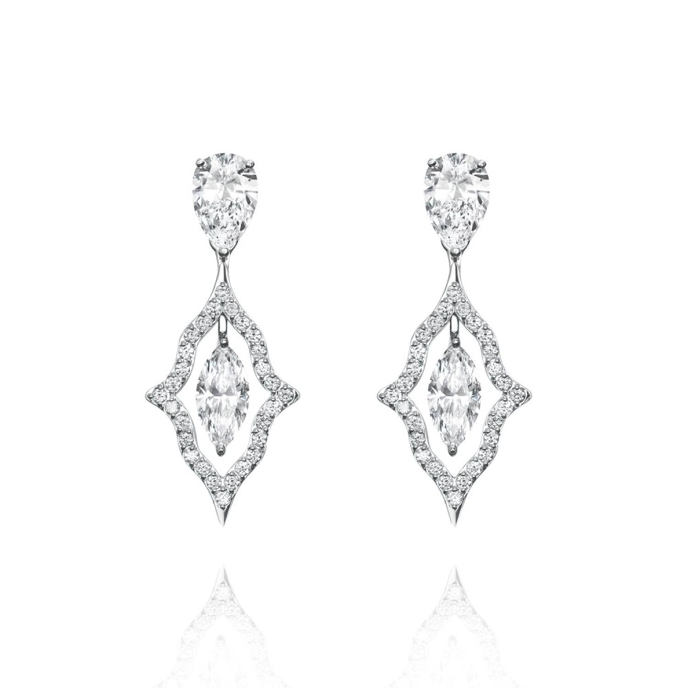 Earrings, 18-carat white gold with diamonds