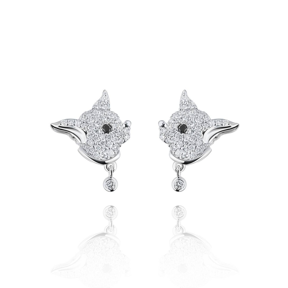 Children's earrings, 18-carat white gold with diamonds