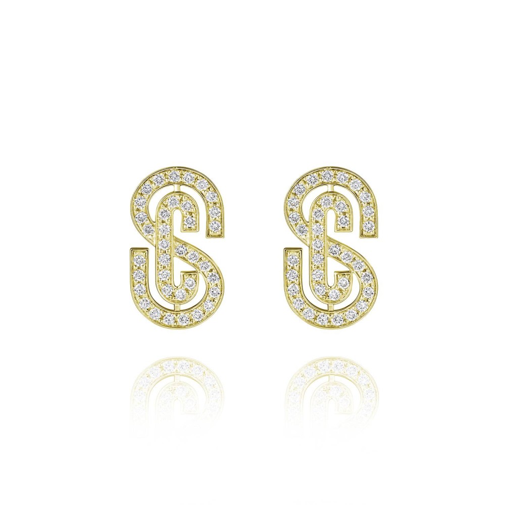 Earrings, 18-carat yellow gold with diamonds