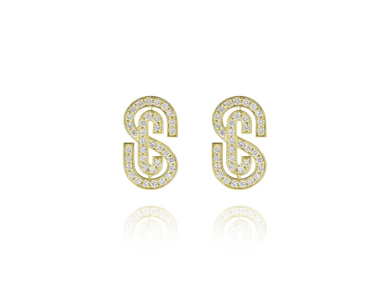 Earrings, 18-carat yellow gold with diamonds