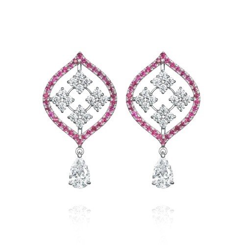 Earrings, 18-carat white gold with diamonds and rubies Earrings, 18-carat white gold with diamonds and rubies
