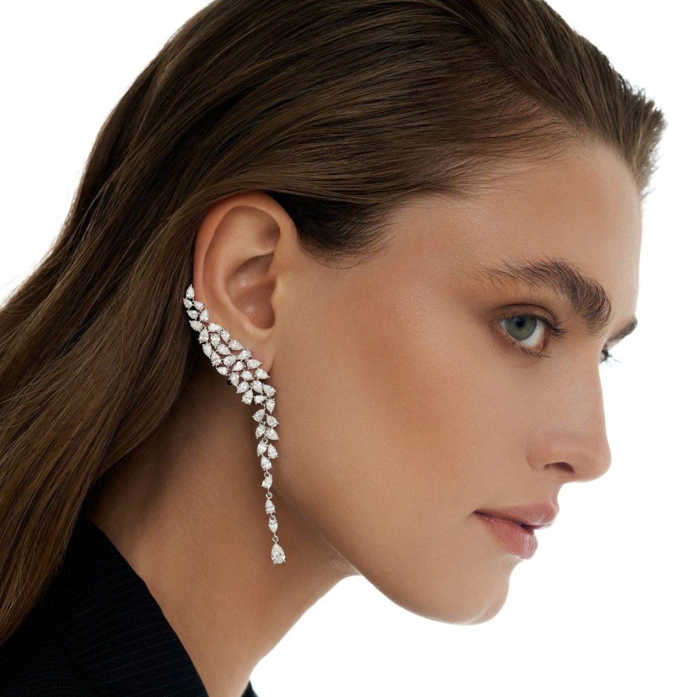 Earrings, 18-carat white gold with diamonds