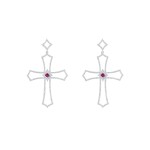 Earrings, 18-carat white gold with diamonds and rubies