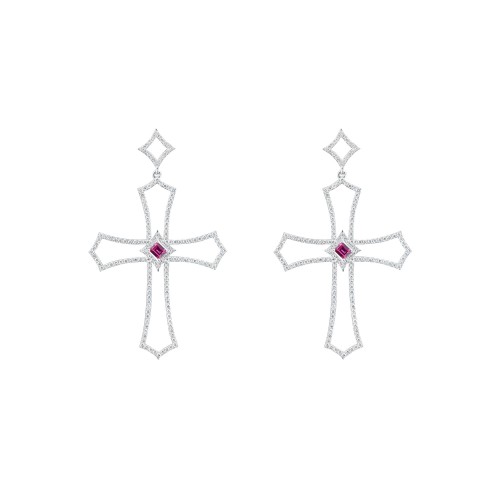 Earrings, 18-carat white gold with diamonds and rubies Earrings, 18-carat white gold with diamonds and rubies
