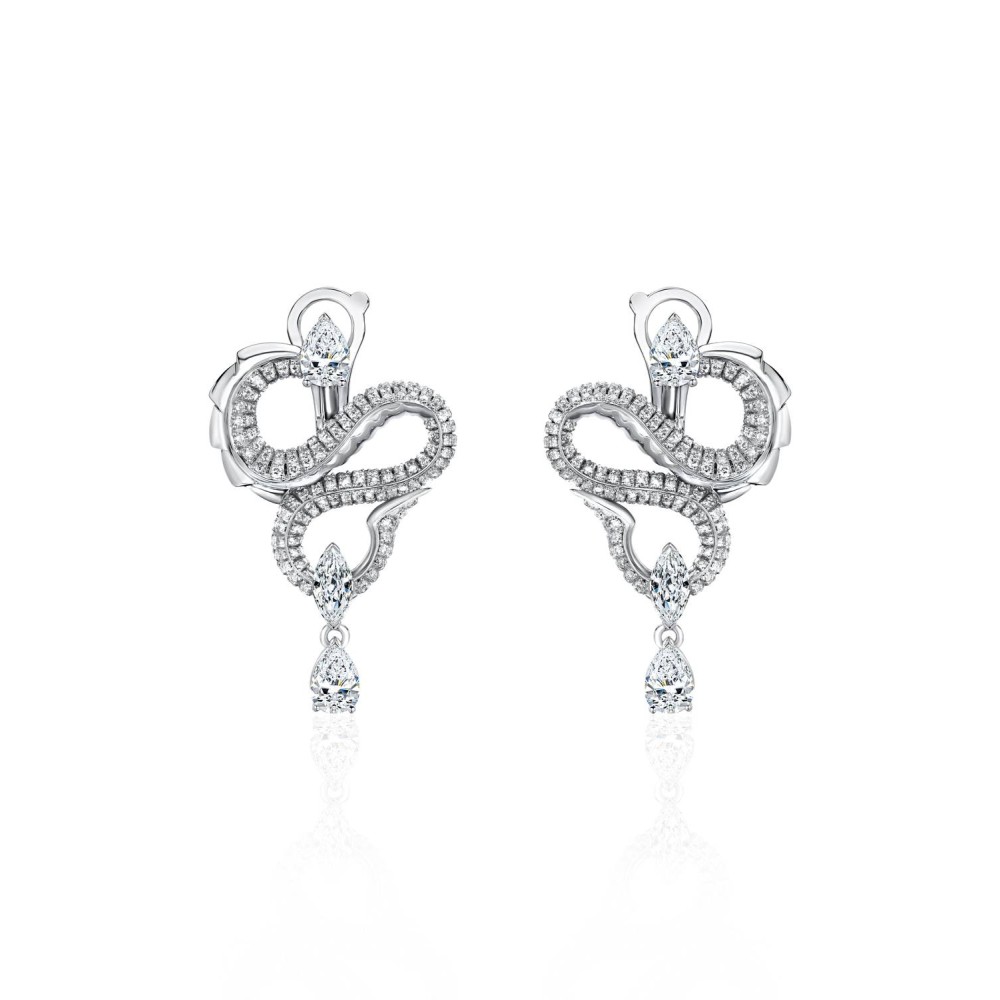 Earrings, 18-carat white gold with diamonds