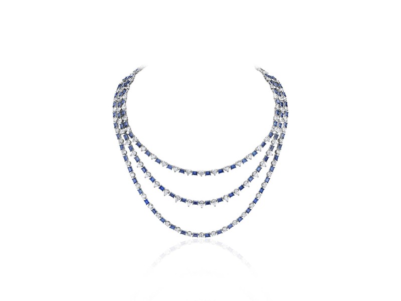 Necklace, 18-carat white gold with diamonds & saphires