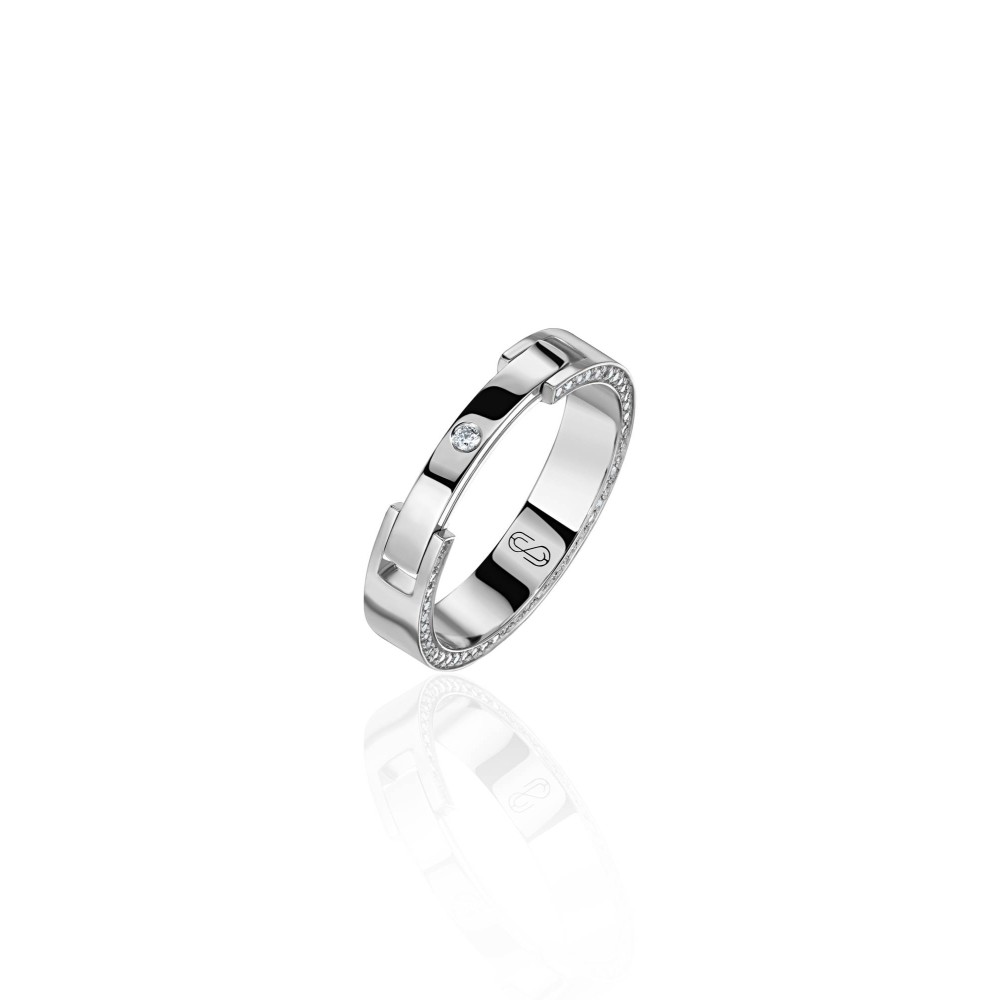 Men's wedding ring with a secret, 18-carat white gold with diamonds