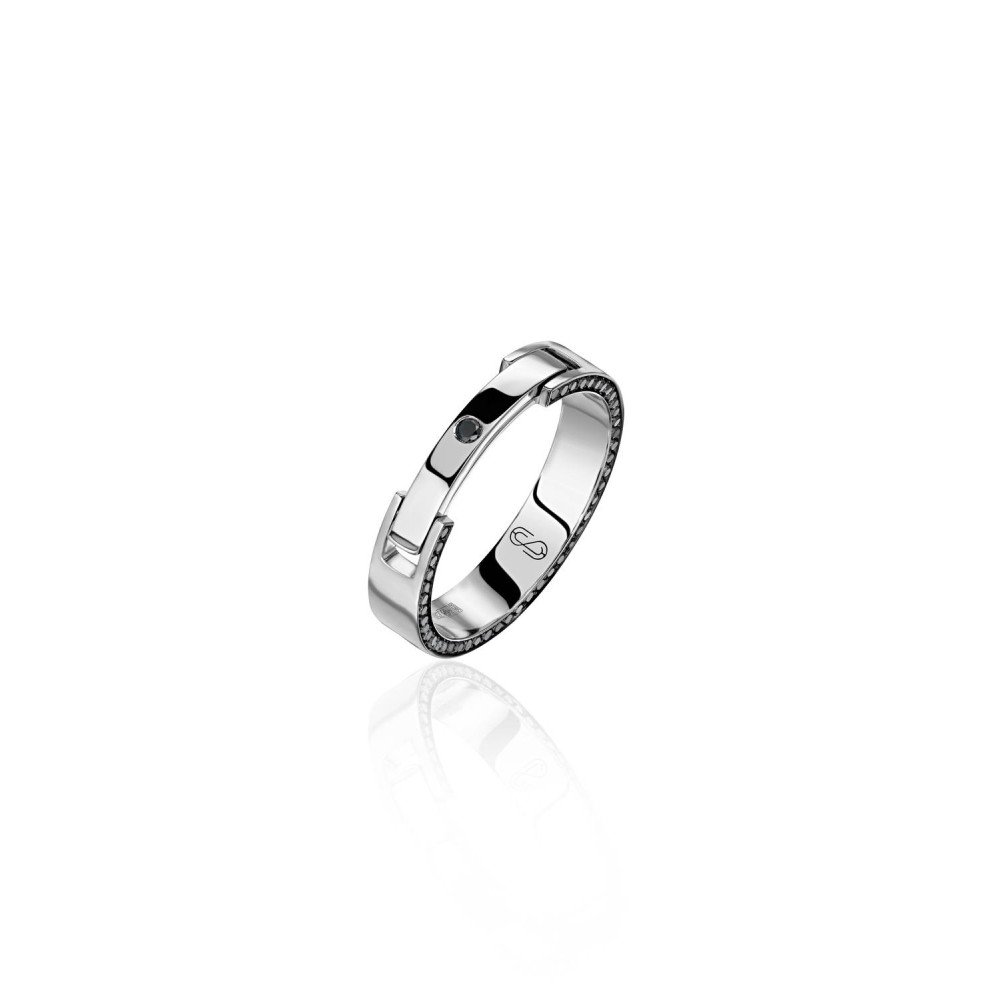 Men's wedding ring with a secret, 18-carat white gold with diamonds