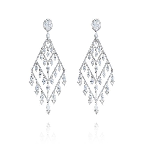 Earrings, 18-carat white gold with diamonds