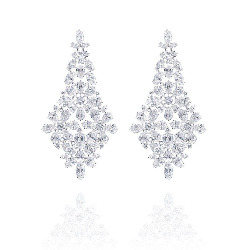 Earrings, 18-carat white gold with diamonds
