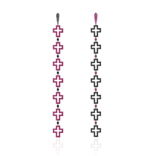 Earrings Crosses, 18-carat white gold with diamonds and rubies Earrings Crosses, 18-carat white gold with diamonds and rubies