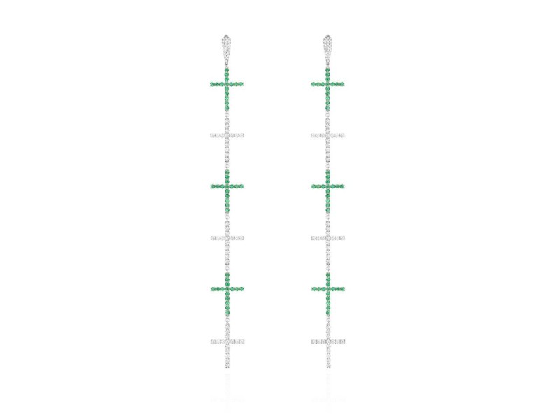 Earrings Crosses, 18-carat white gold with diamonds
