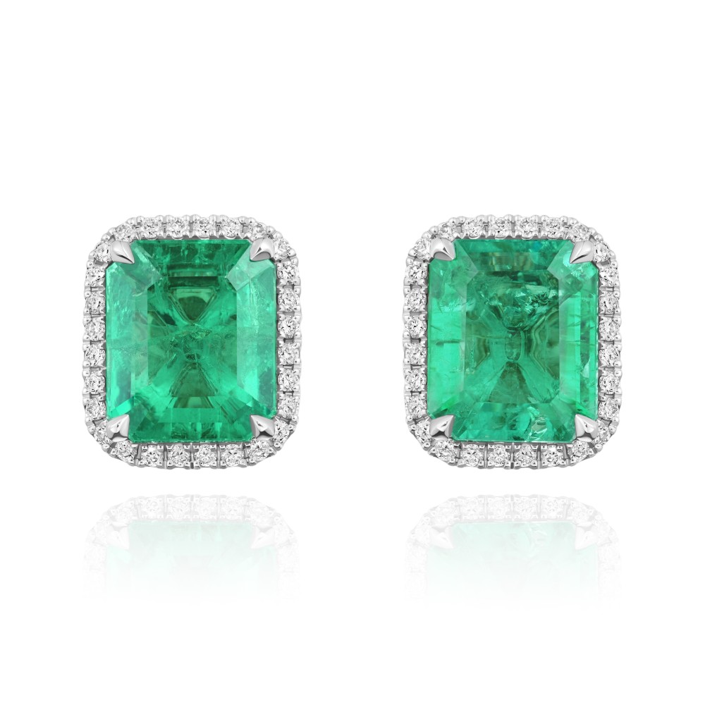 Earrings, 18-carat white gold with diamonds and emeralds
