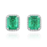 Earrings, 18-carat white gold with diamonds and emeralds