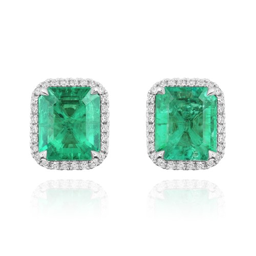 Earrings, 18-carat white gold with diamonds and emeralds