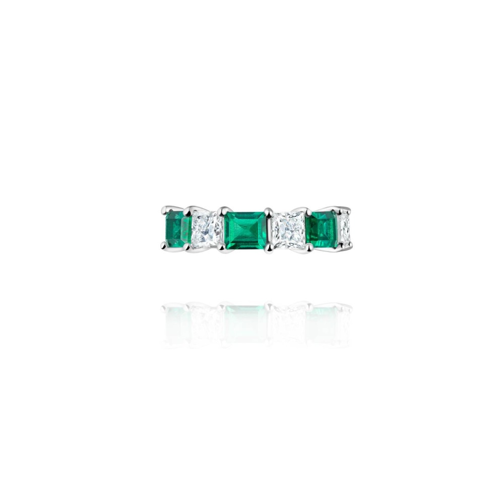 Kaff earring, 18-carat white gold with diamonds and emeralds