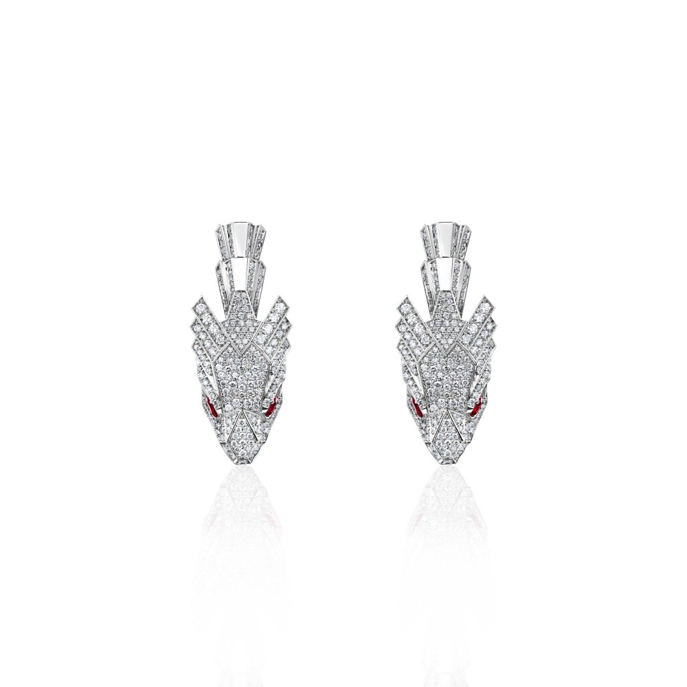 Earring 18-carat White gold with diamonds and ruby