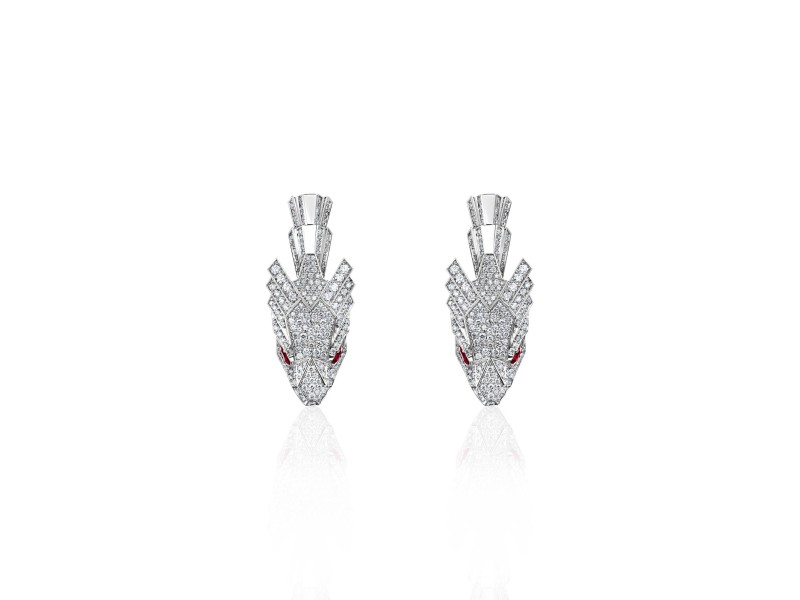 Earring 18-carat White gold with diamonds and ruby
