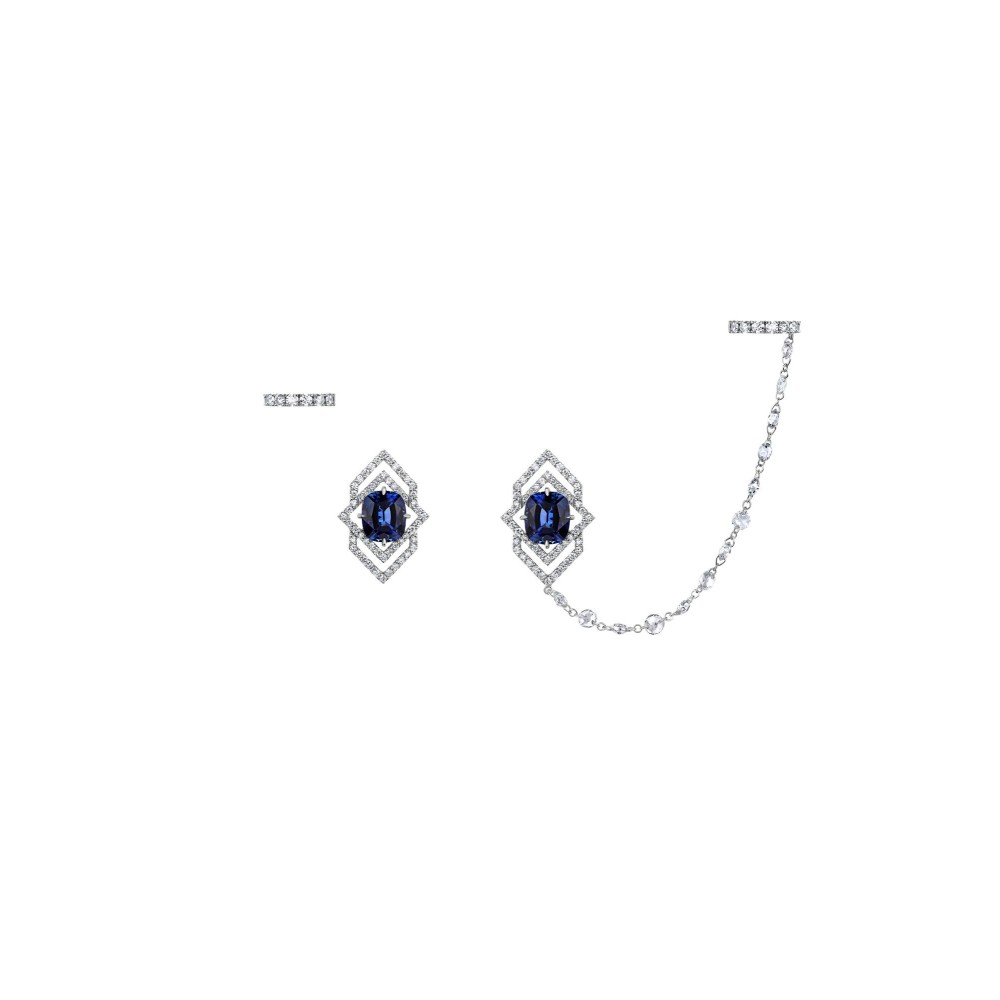 Earring 18-carat White gold with diamonds and sapphire