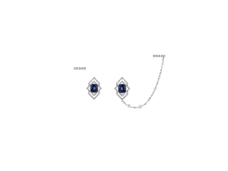 Earring 18-carat White gold with diamonds and sapphire