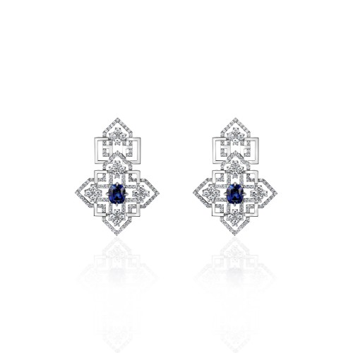 Earring 18-carat White gold with diamonds and sapphire Earring 18-carat White gold with diamonds and sapphire