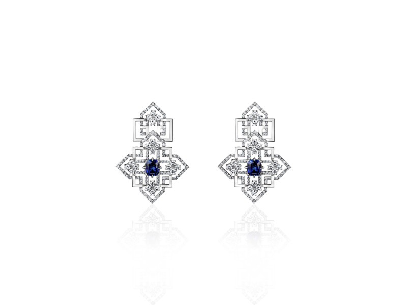Earring 18-carat White gold with diamonds and sapphire