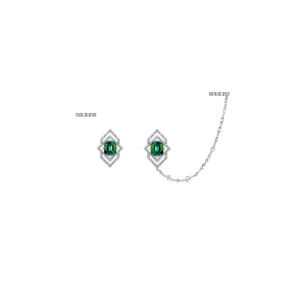 Earring 18-carat White gold with diamonds and emerald