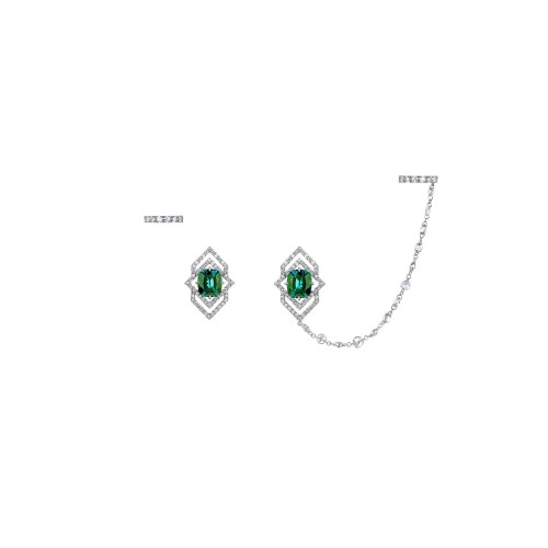 Earring 18-carat White gold with diamonds and emerald