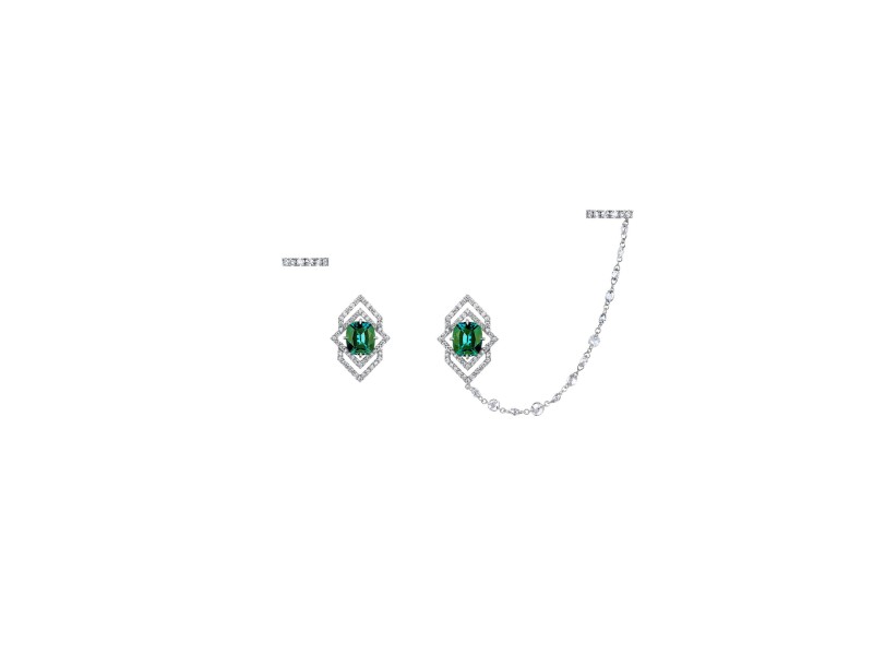 Earring 18-carat White gold with diamonds and emerald