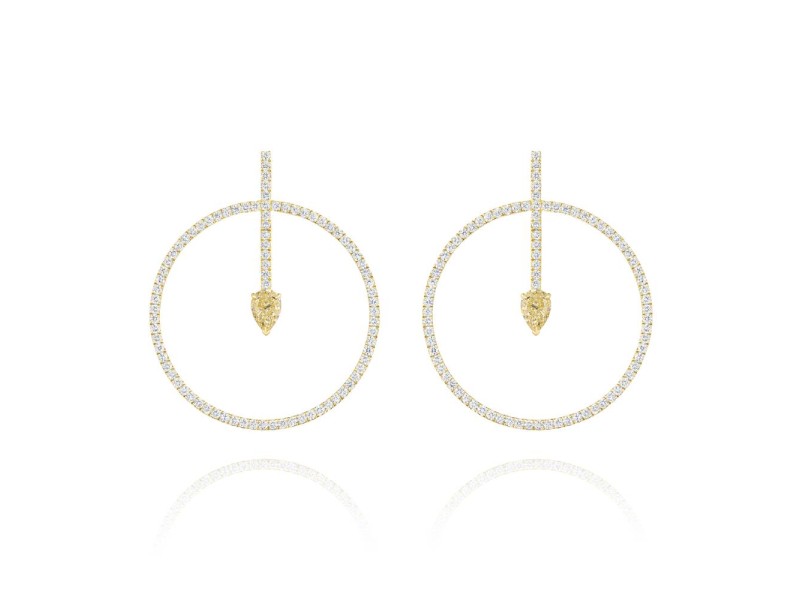 Earrings, 18k yellow gold with diamonds and yellow diamonds