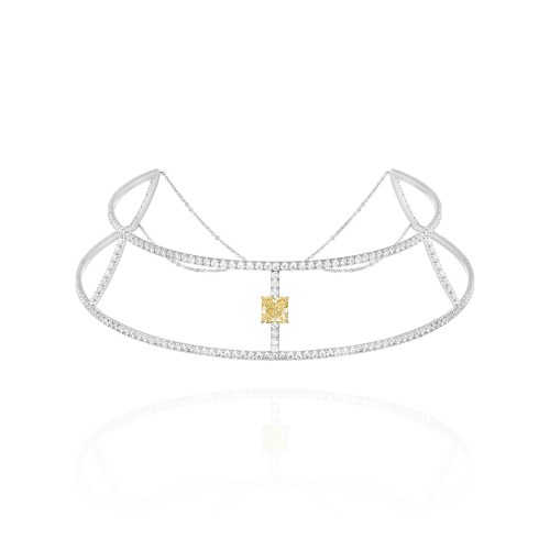 Choker, 18-carat white gold with diamonds and yellow diamonds Choker, 18-carat white gold with diamonds and yellow diamonds