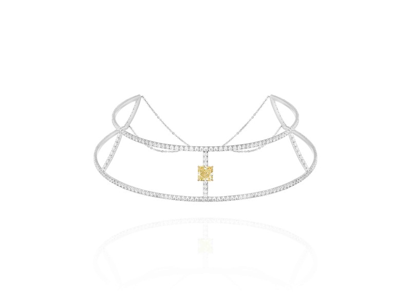 Choker, 18-carat white gold with diamonds and yellow diamonds