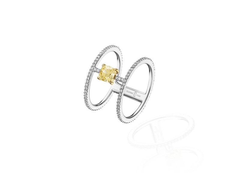 Ring, 18-carat white gold with diamonds and yellow diamonds